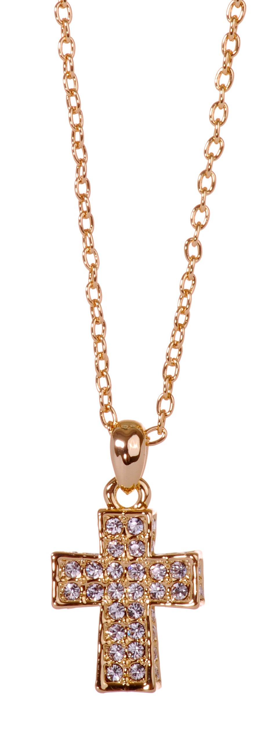 N7180 18K Gold Swarovski Pave Cross Pendant Necklace