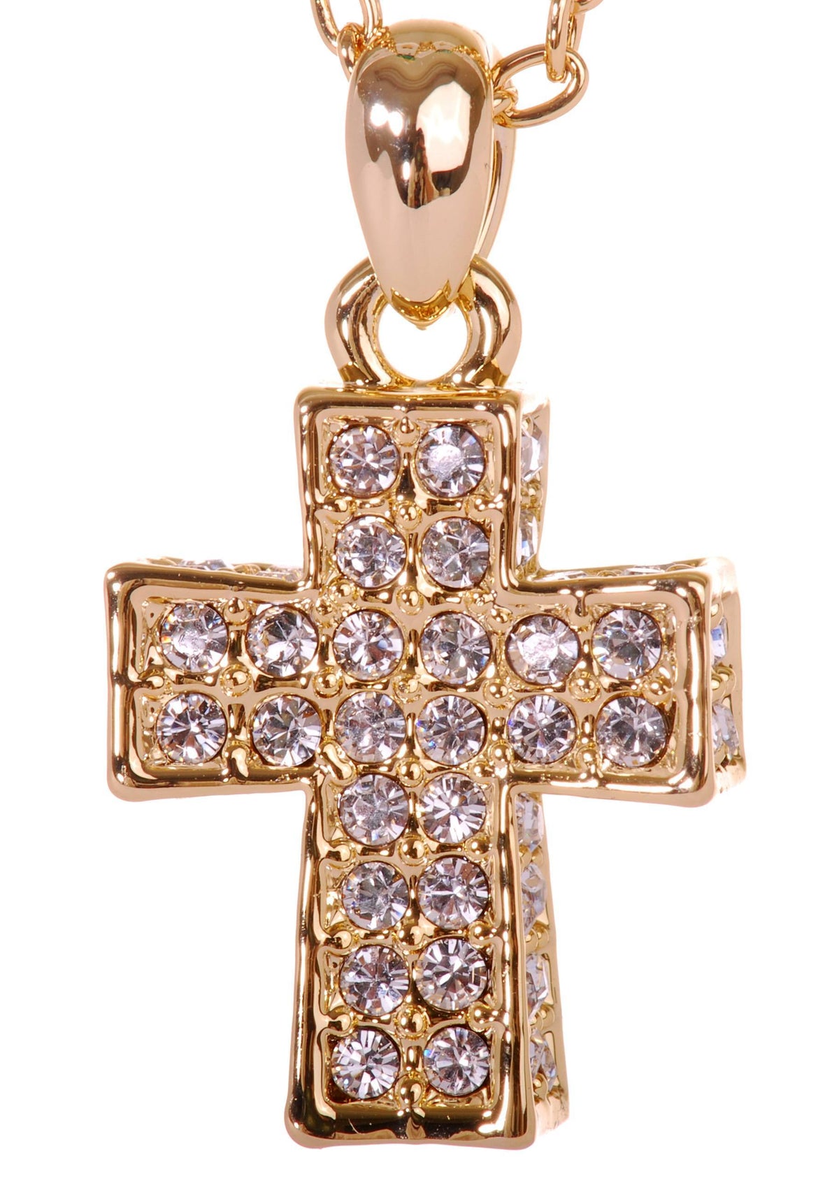 N7180 18K Gold Swarovski Pave Cross Pendant Necklace