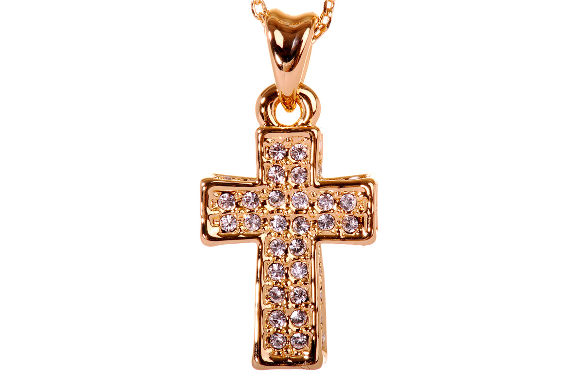 N7182 18K Gold Plated Swarovski Crystal Pave Cross Pendant Necklace