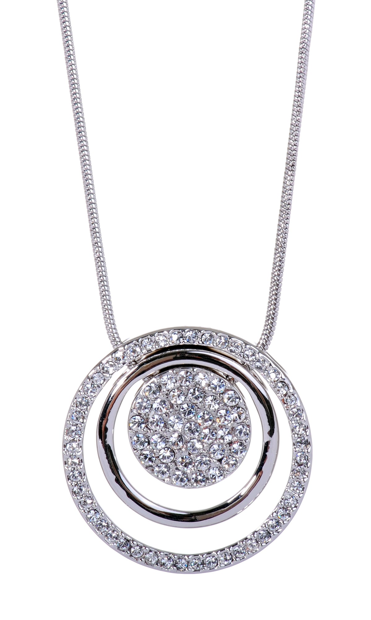 N7183 Rhodium Swarovski Triple Circle Pendant Necklace