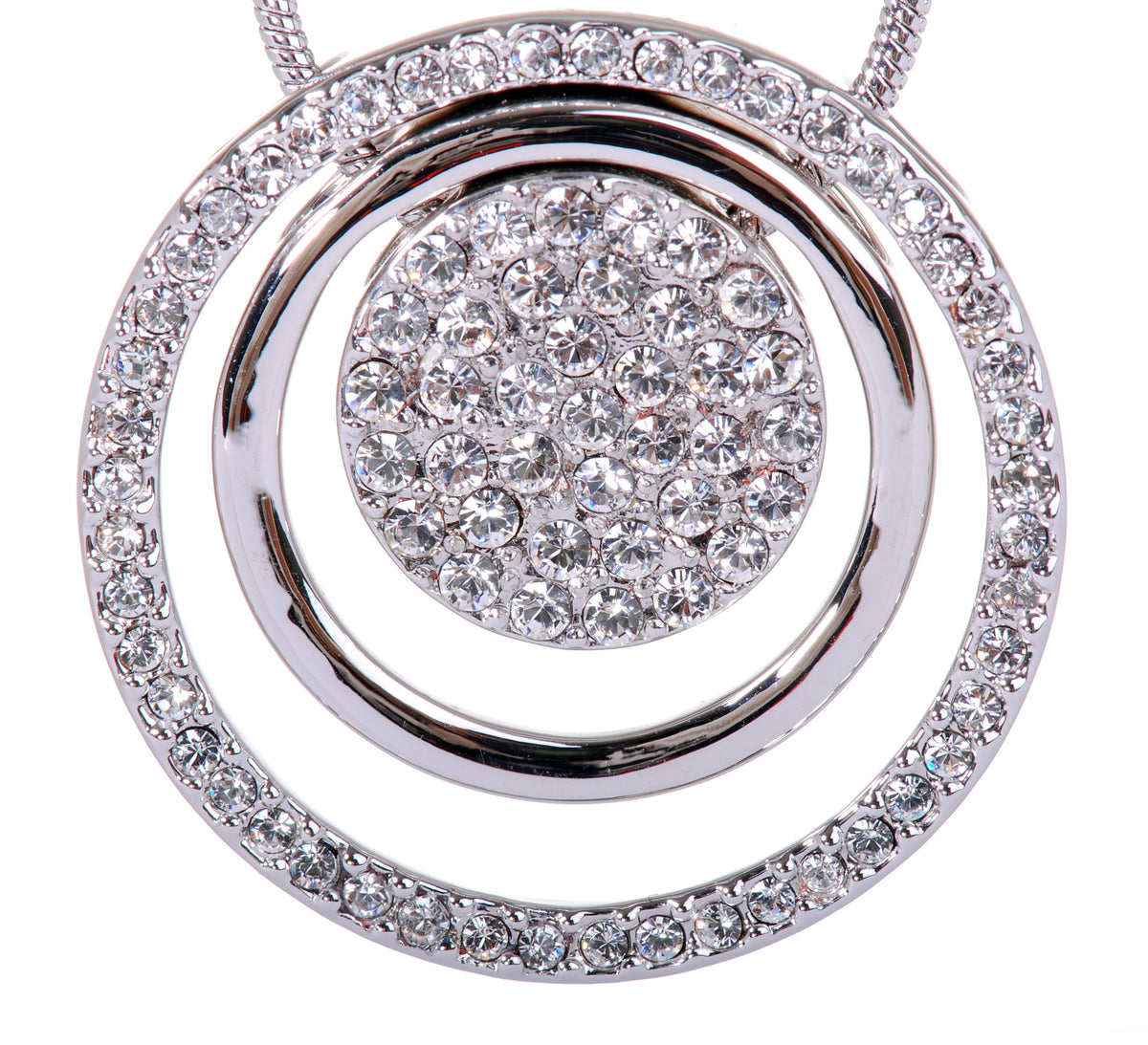 N7183 Rhodium Swarovski Triple Circle Pendant Necklace