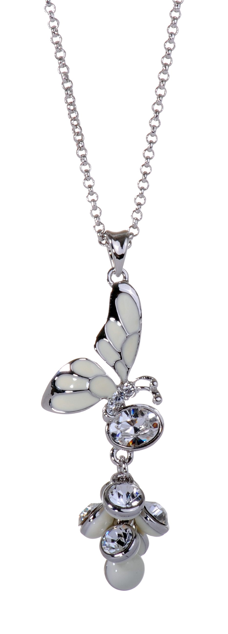N7186 Rhodium Swarovski Butterfly Pendant Necklace