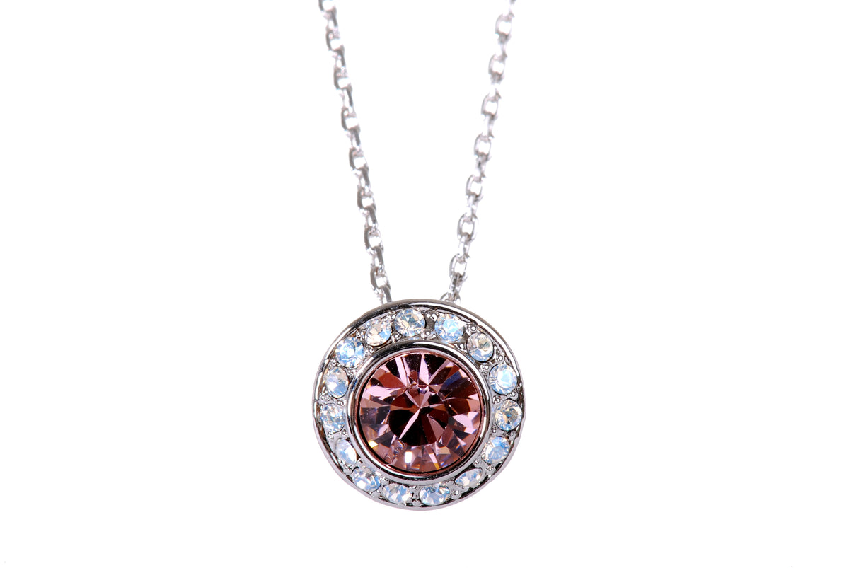 N7189 Brilliant Round Rhodium Plated Swarovski Elements Crystal Pendant Necklace