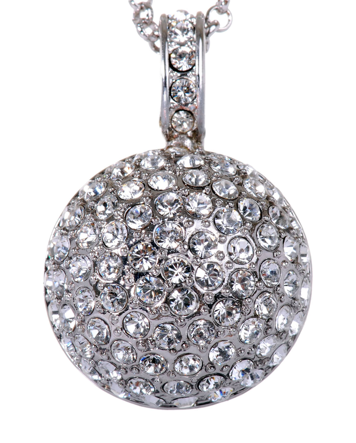 N7196 Rhodium Swarovski Half Ball Pendant Necklace Crystal