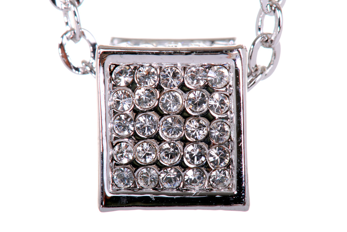 N7198 Multi-dimensional Cube Pendant with Rhodium Plated Swarovski Crystal Elements