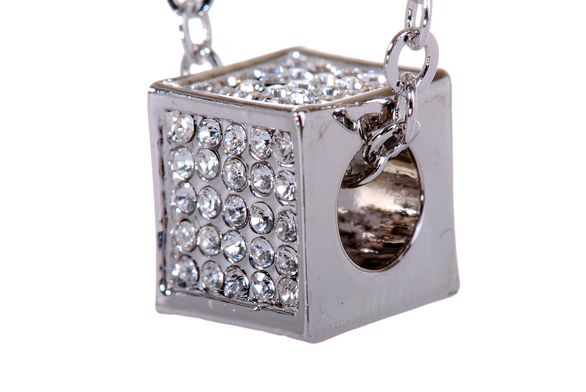 N7198 Multi-dimensional Cube Pendant with Rhodium Plated Swarovski Crystal Elements