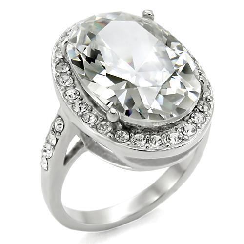 CJ010 Wholesale Women's Stainless Steel AAA Grade Clear Cubic Zirconia Oval Cut Engagement Ring