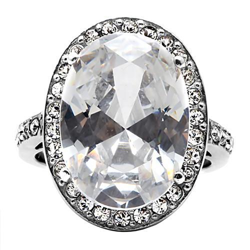 CJ010 Wholesale Women's Stainless Steel AAA Grade Clear Cubic Zirconia Oval Cut Engagement Ring
