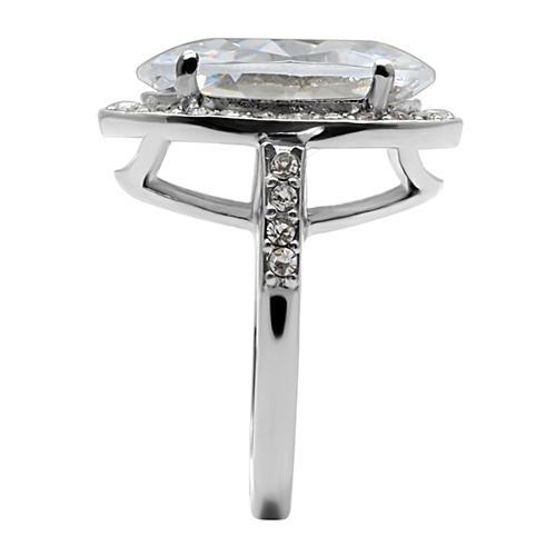 CJ010 Wholesale Women's Stainless Steel AAA Grade Clear Cubic Zirconia Oval Cut Engagement Ring