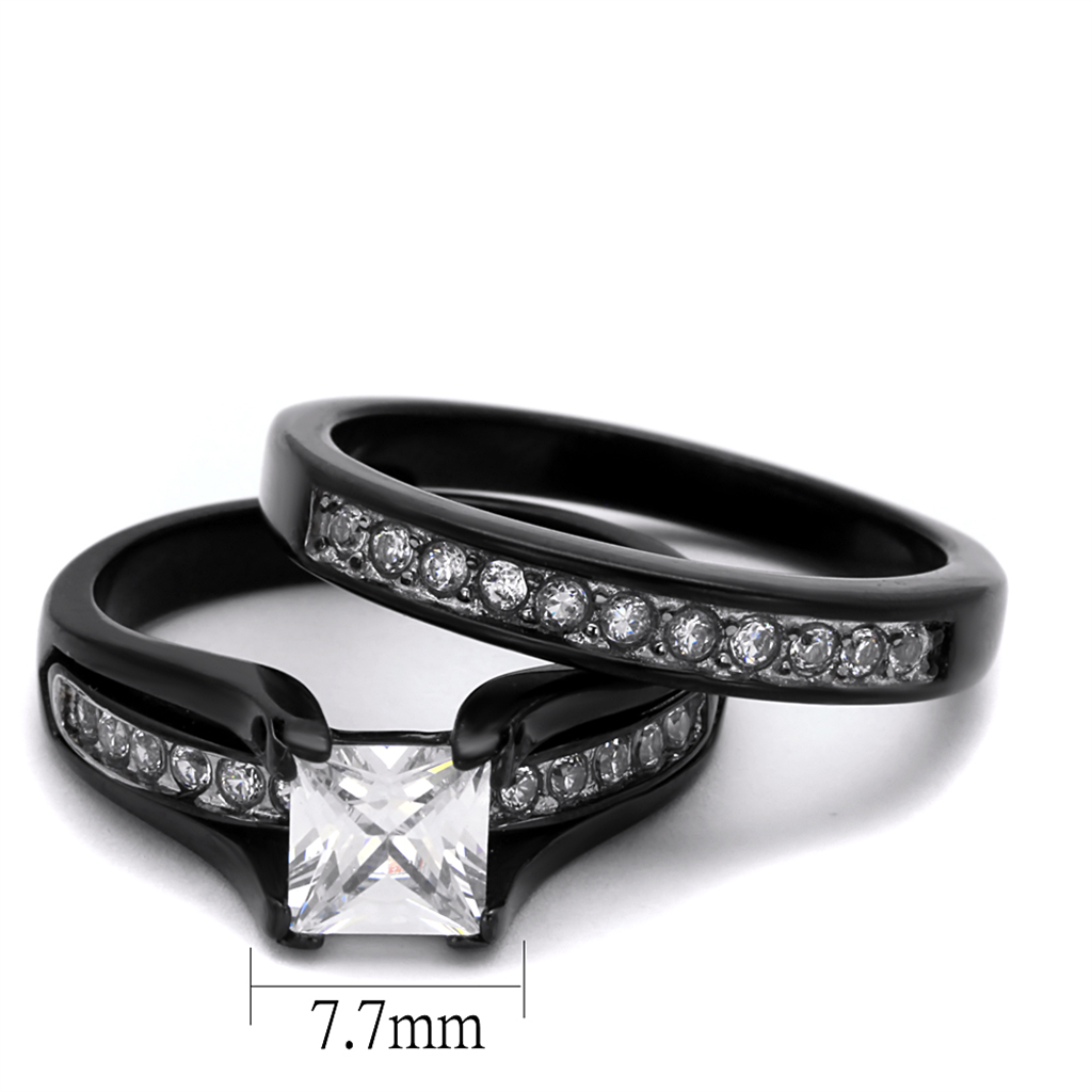 CJ0W383J Wholesale Women's Stainless Steel Two-Tone IP Black AAA Grade CZ Clear Wedding Ring Set