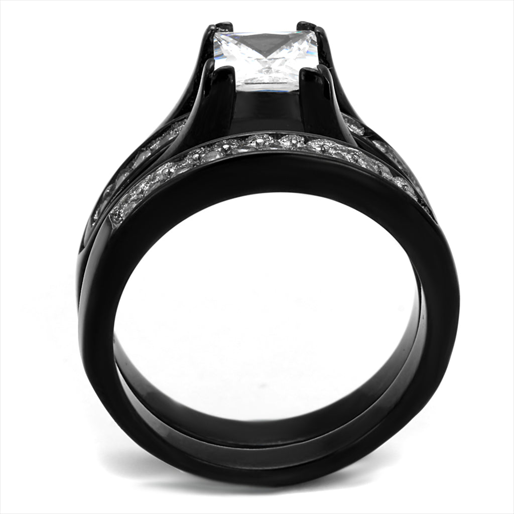 CJ0W383J Wholesale Women&#39;s Stainless Steel Two-Tone IP Black AAA Grade CZ Clear Wedding Ring Set