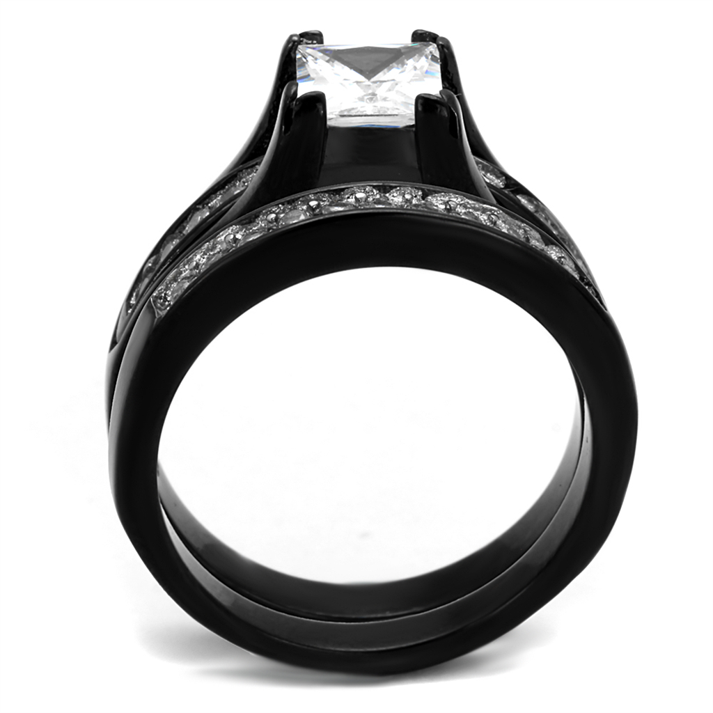 CJ0W383J Wholesale Women's Stainless Steel Two-Tone IP Black AAA Grade CZ Clear Wedding Ring Set