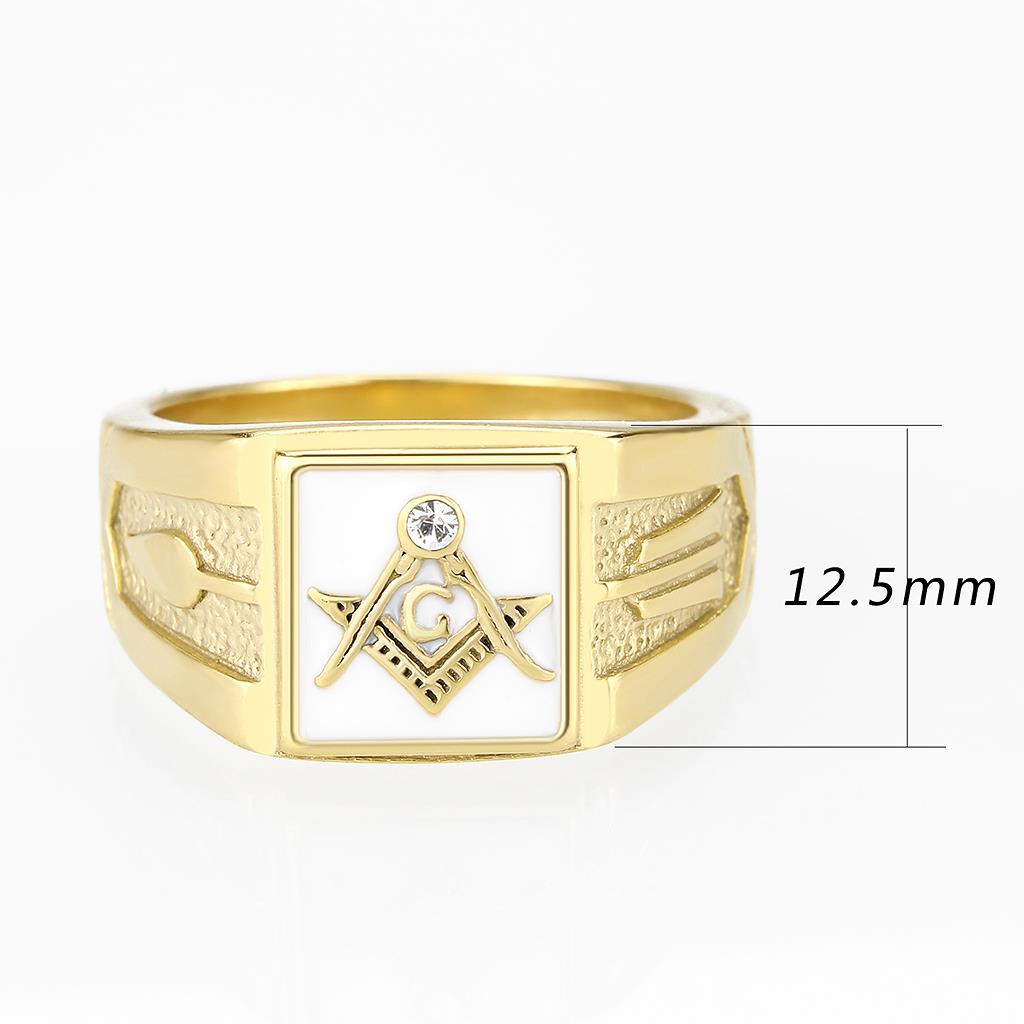 CJ1159W Wholesale Men's Stainless Steel IP Gold Top Grade Crystal Clear Freemason Ring