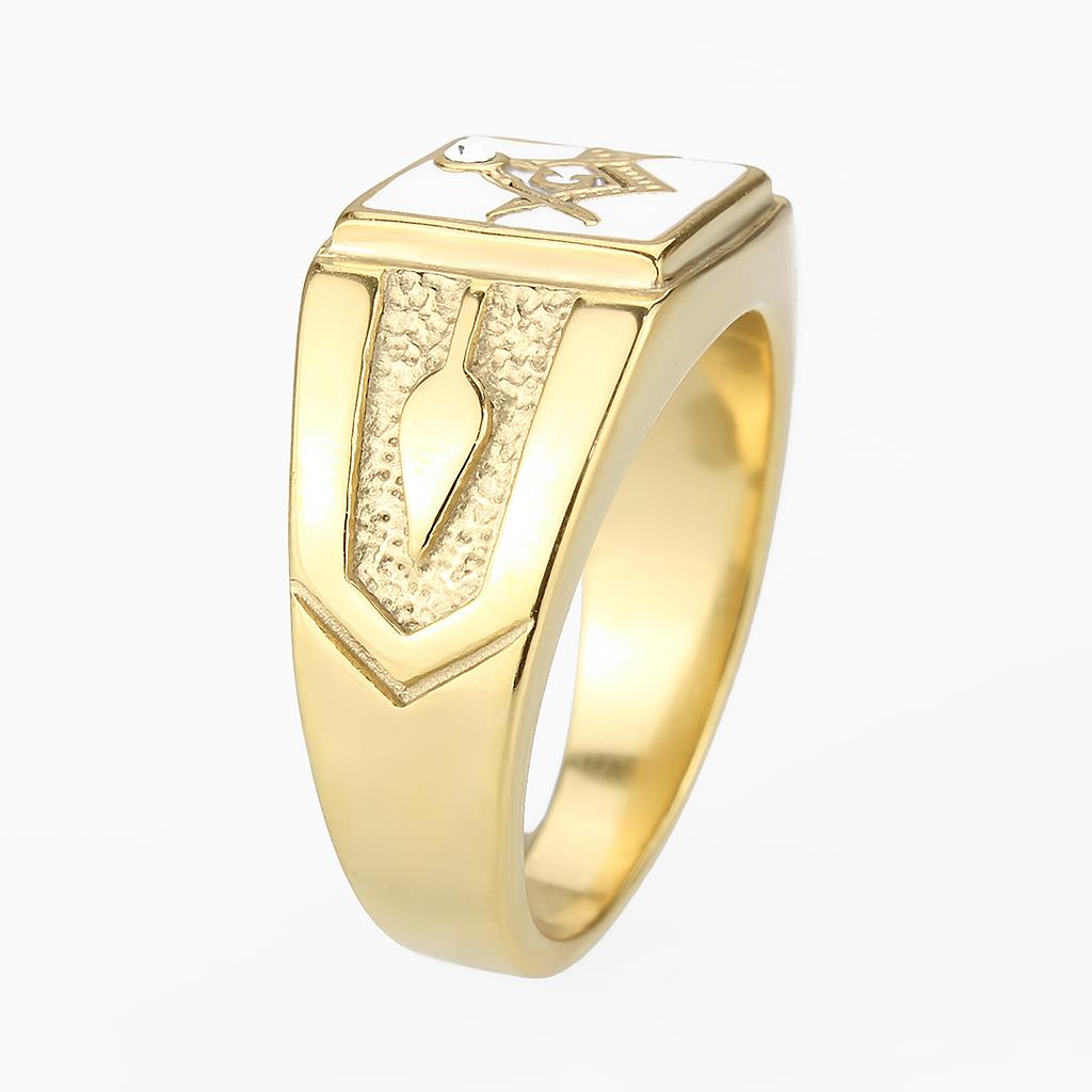 CJ1159W Wholesale Men's Stainless Steel IP Gold Top Grade Crystal Clear Freemason Ring