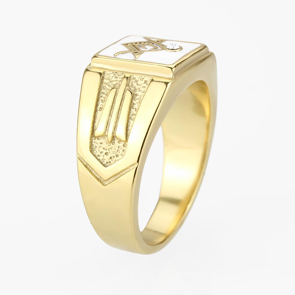 CJ1159W Wholesale Men's Stainless Steel IP Gold Top Grade Crystal Clear Freemason Ring