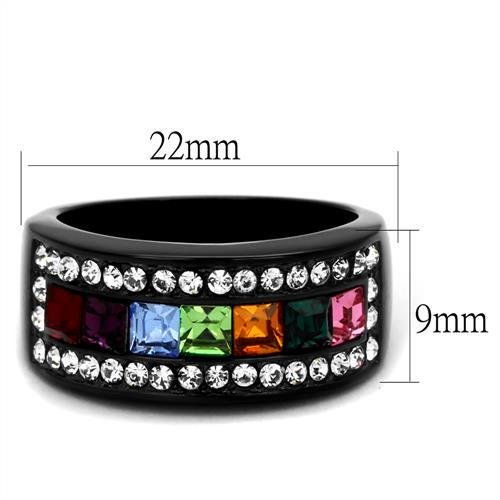 CJ1402J Wholesale Women&#39;s Stainless Steel IP Black Top Grade Crystal Multi Color Ring