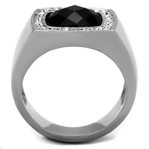 CJ1616 Wholesale Women's Stainless Steel Semi-Precious Jet Black Sphere Ring