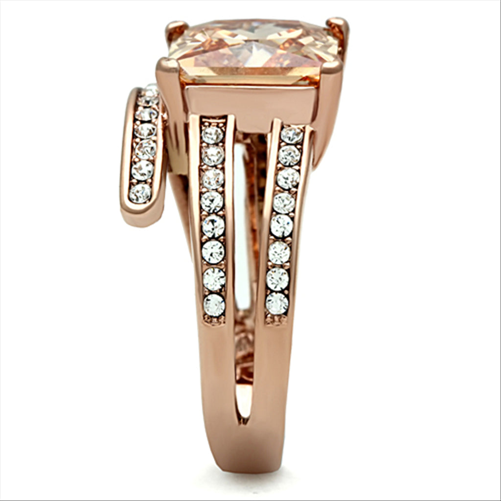 CJ1665 IP Rose Gold Stainless Steel Champagne CZ Cocktail Ring
