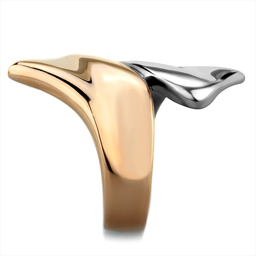 CJE1793 Two Tone Rose Gold Stainless Steel Ring