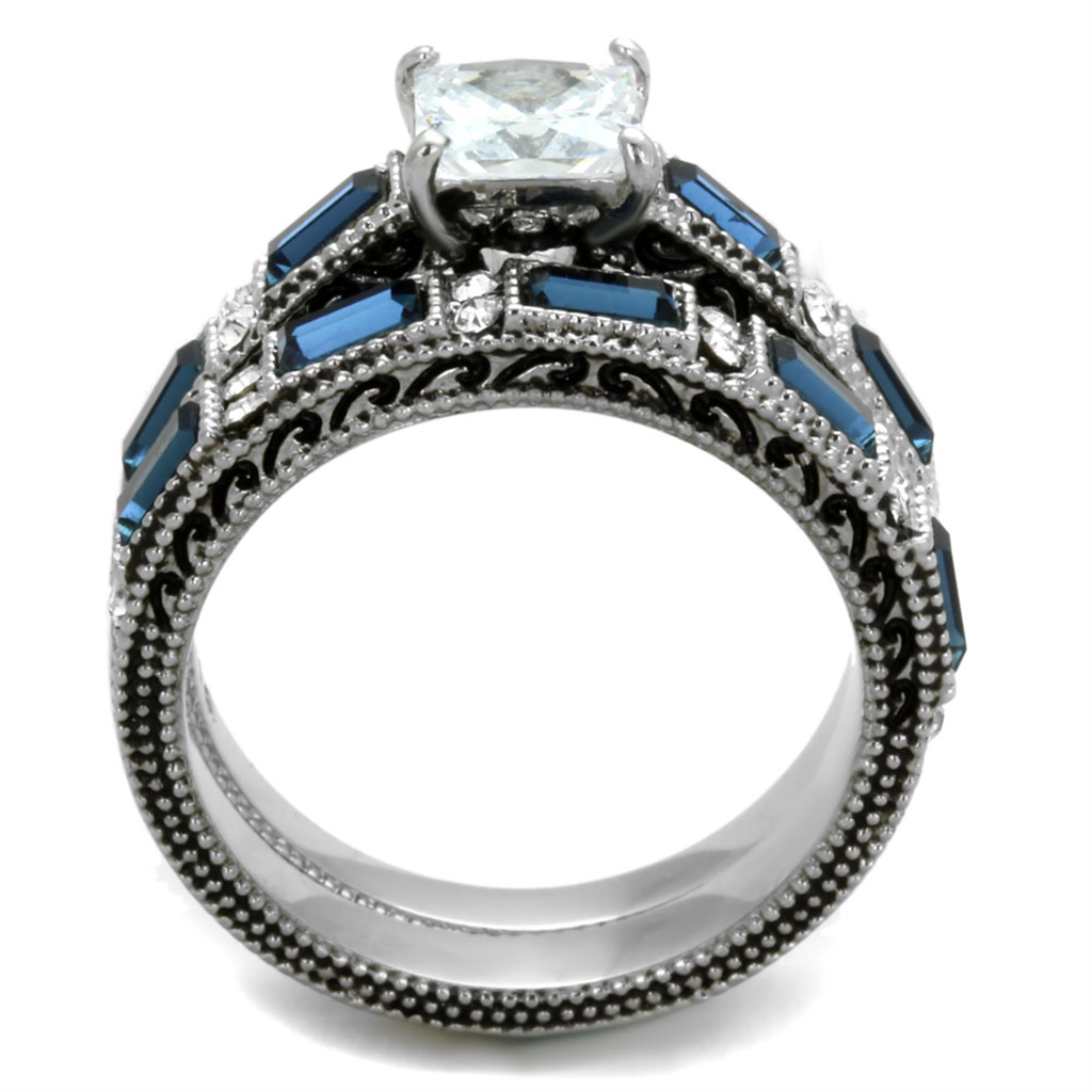 CJE1829 Blue & Clear CZ Wedding Set