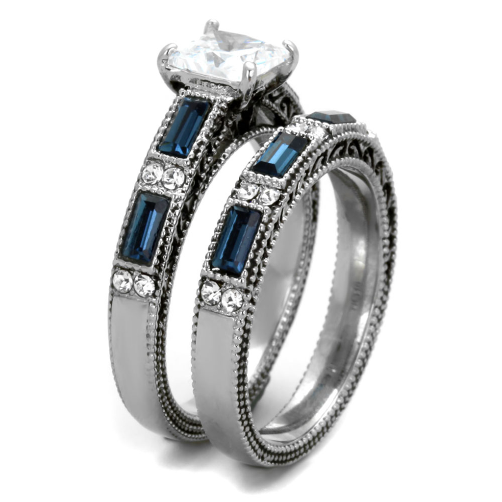 CJE1829 Blue & Clear CZ Wedding Set