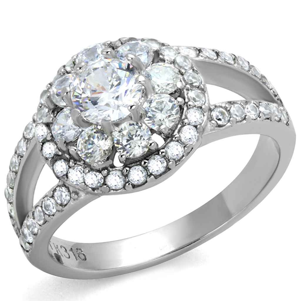 CJE1855 Women's Stainless Steel Double Band Cluster CZ Ring