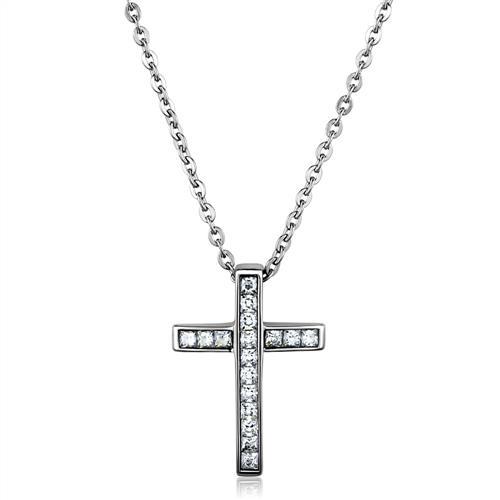 CJ1858 Wholesale Women's Stainless Steel High polished AAA Grade CZ Clear Cross Chain Pendant