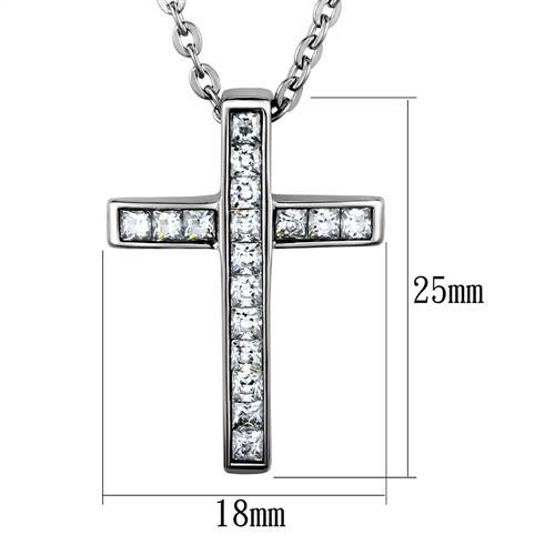 CJ1858 Wholesale Women&#39;s Stainless Steel High polished AAA Grade CZ Clear Cross Chain Pendant