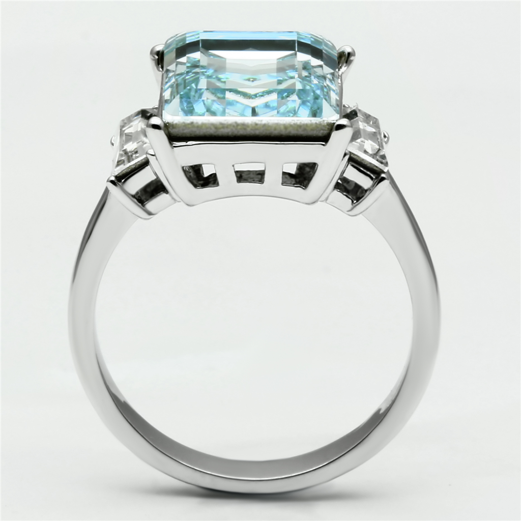 CJE1862 Wholesale Stainless Steel Top Grade Sea Blue Crystal Cocktail Ring