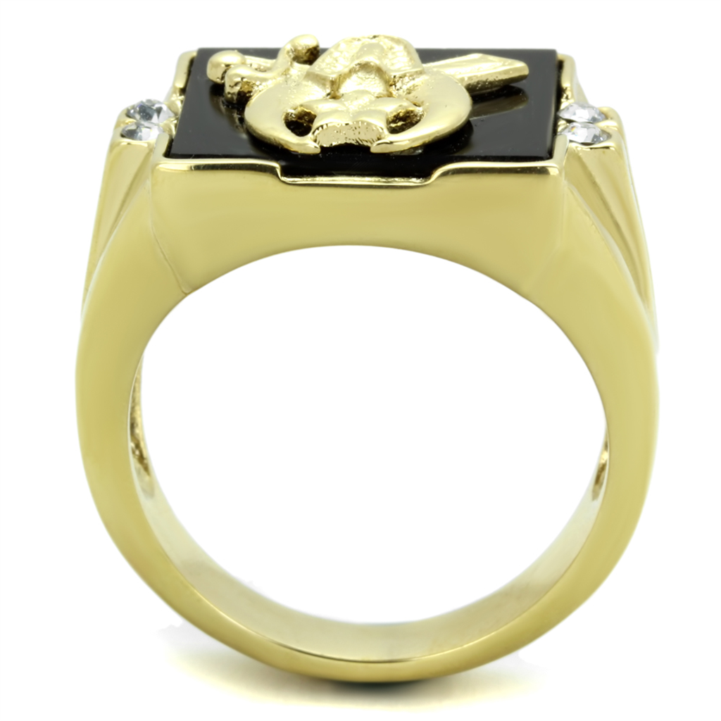 CJE1890 Wholesale Men's Stainless Steel IP Gold Synthetic Jet Black Onyx Shriner's Ring