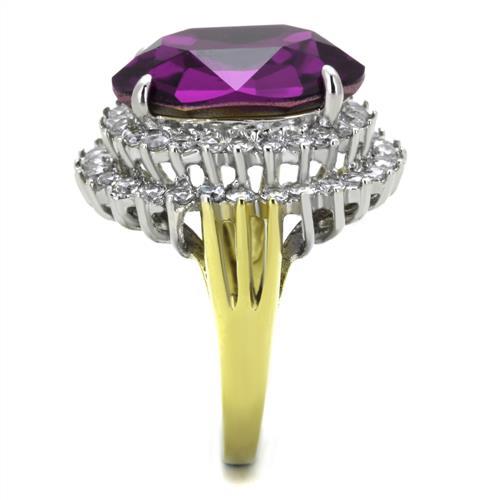 CJ1892 Wholesale Women's Stainless Steel Two-Tone IP Gold Top Grade Crystal Amethyst Purple Statement Ring