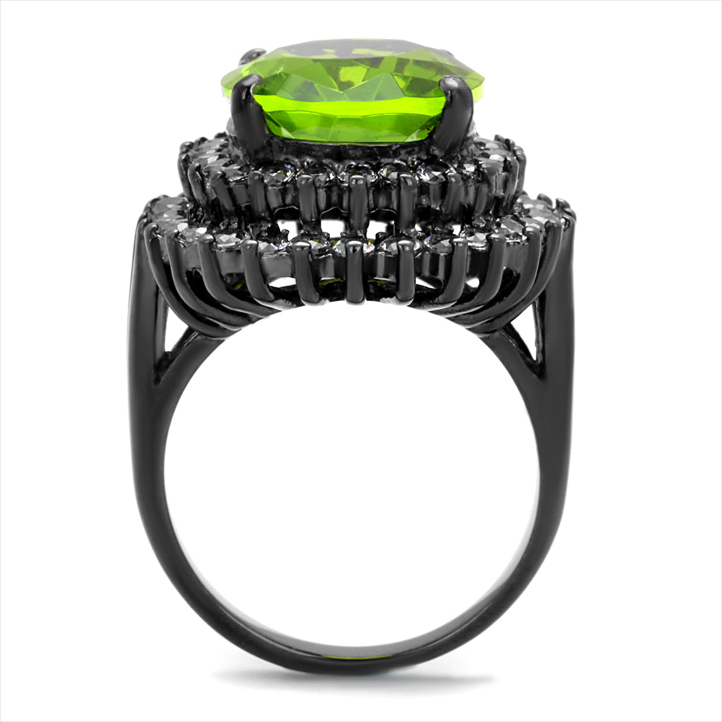 CJE1892LJ Wholesale Large Green Synthetic Glass Cocktail Ring in Stainless Steel