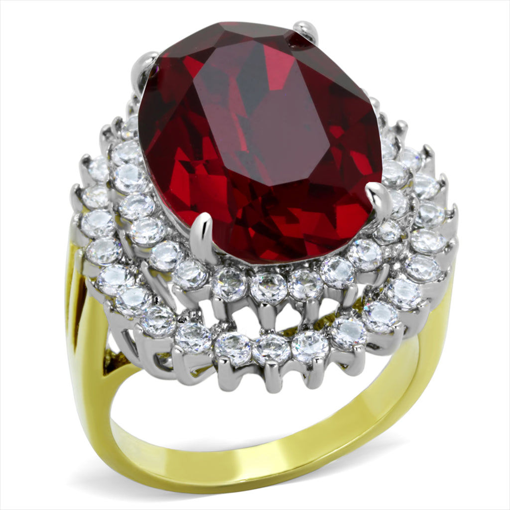 CJE1893 Siam Red Crystal Gold Plated Ring