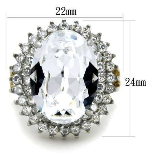 CJ1894 Wholesale Women's Stainless Steel Two-Tone IP Gold Top Grade Crystal Clear Ring