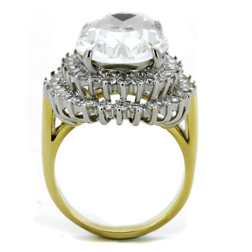 CJ1894 Wholesale Women's Stainless Steel Two-Tone IP Gold Top Grade Crystal Clear Ring
