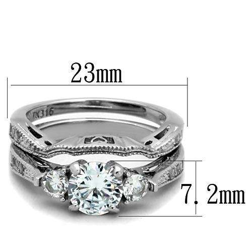 CJE1W002 Wholesale Women's Stainless Steel AAA Grade CZ Clear Three Stone Wedding Ring Set