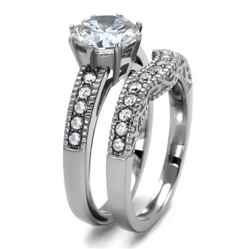 CJE1W007 Wholesale Women's Stainless Steel AAA Grade CZ Clear Vintage Ring Set