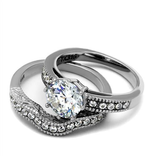 CJE1W007 Wholesale Women's Stainless Steel AAA Grade CZ Clear Vintage Ring Set