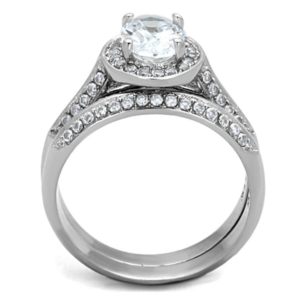 CJE1W163 Stainless Steel Oval CZ Stainless Steel Ring Set