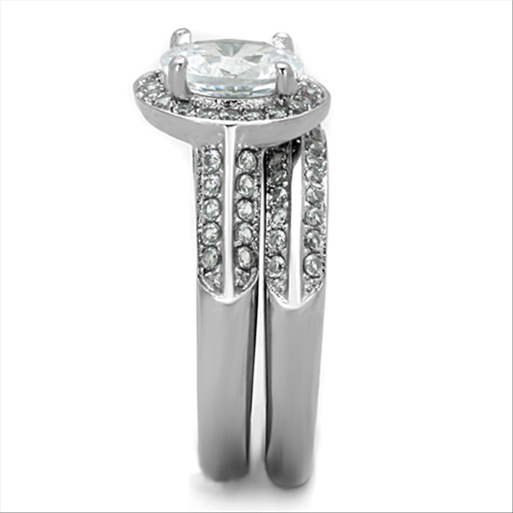 CJE1W163 Stainless Steel Oval CZ Stainless Steel Ring Set