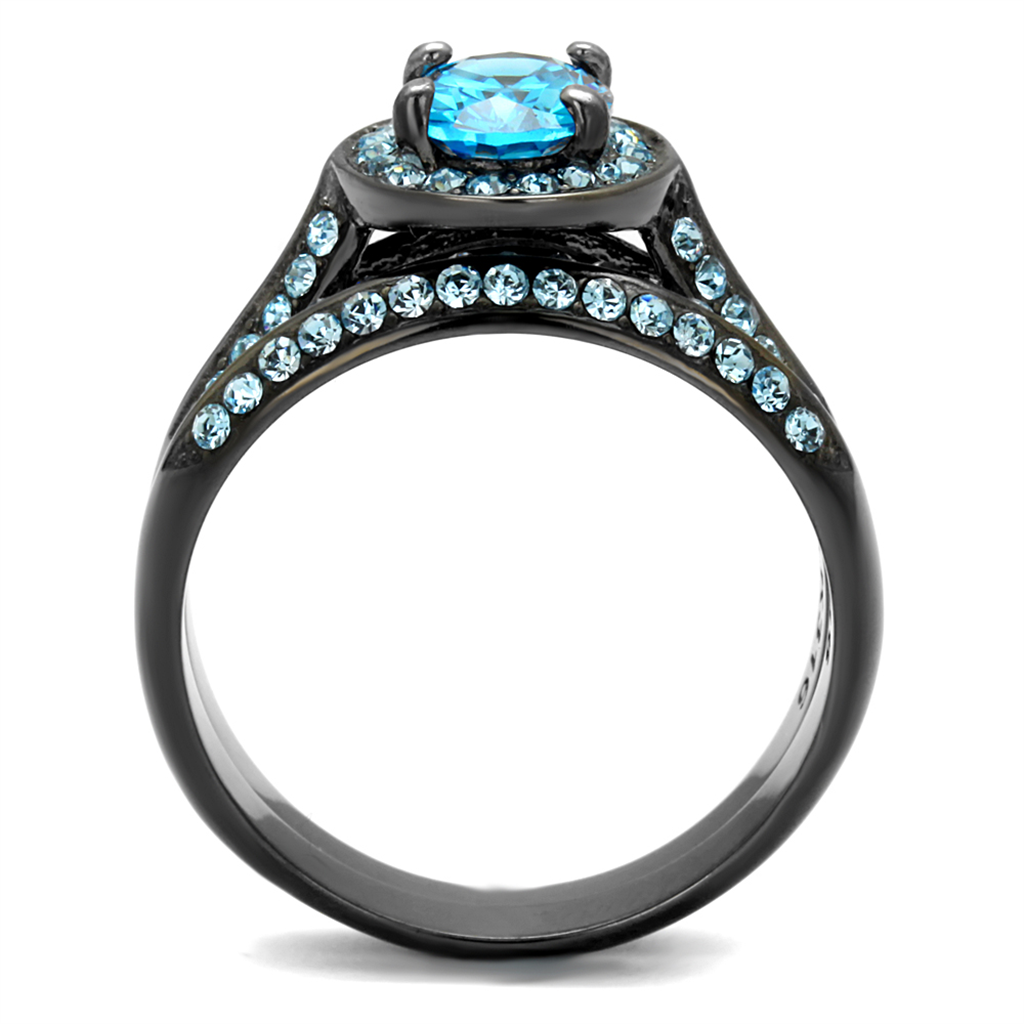 CJ1W163LJ Wholesale 2.10 ct. Sea Blue CZ Black IP Plated Ring Set