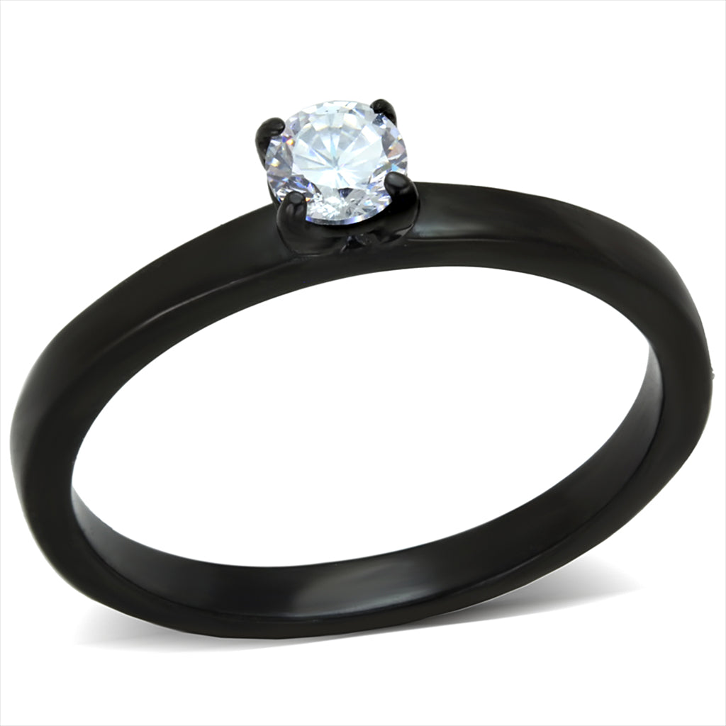 CJE2016 IP Black Stainless Steel CZ Solitaire Ring