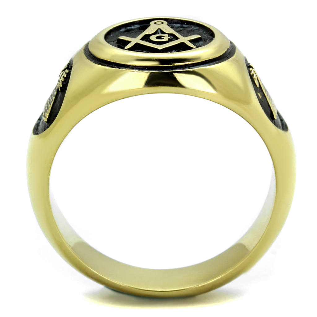CJE2050 Men's Sleek Black IP Gold Masonic Band