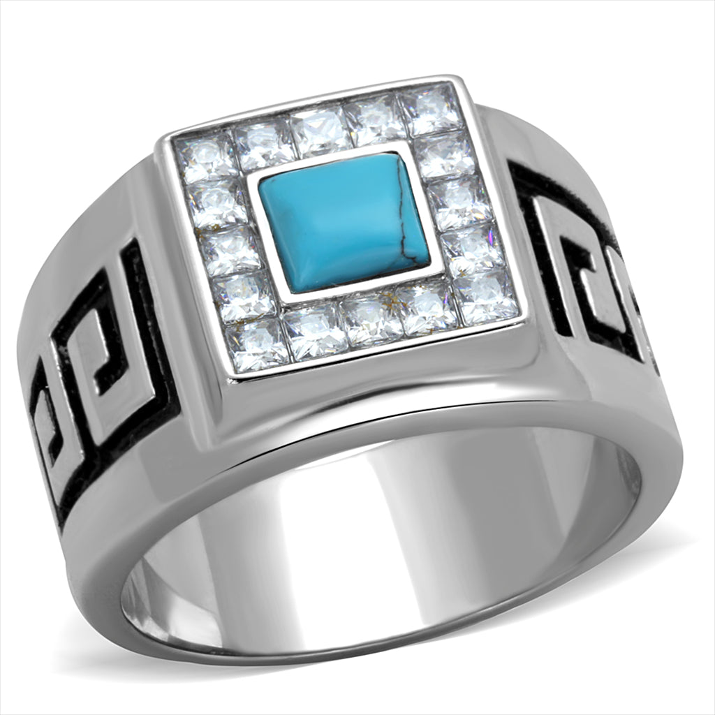 CJ2053 Stainless Steel Teal Square Stone Men&#39;s Ring