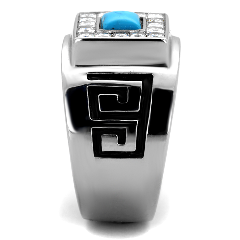 CJ2053 Stainless Steel Teal Square Stone Men's Ring