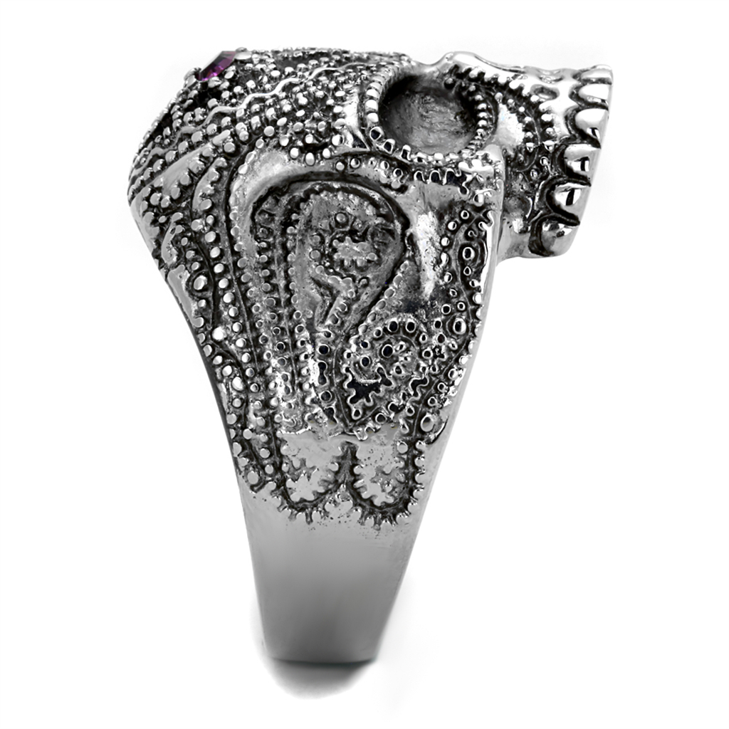 CJE2060 Amethyst Stainless Steel Skull Men's Ring