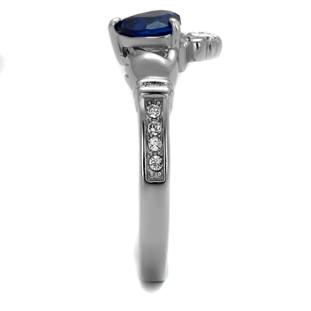 CJE2093 Synthetic Blue Spinel Stainless Steel Claddagh Ring
