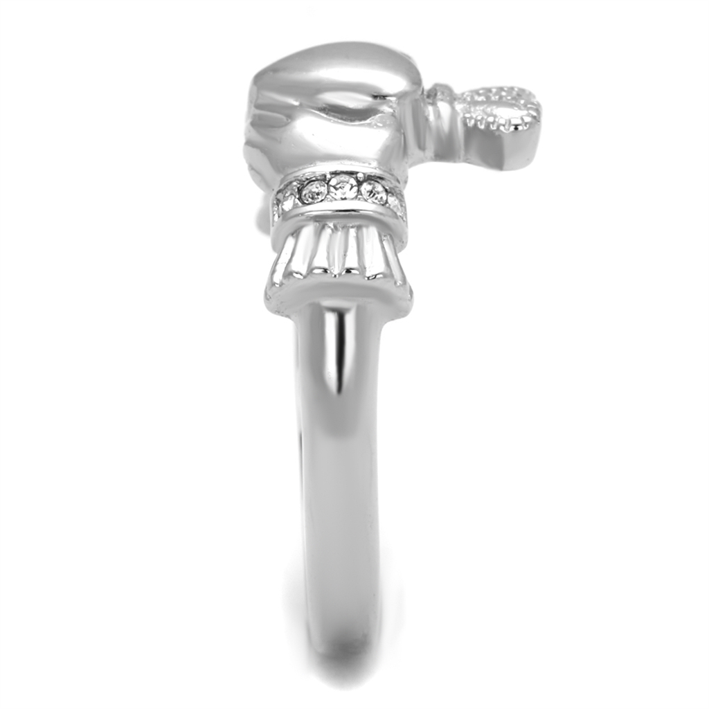 CJE2094 Clear Crystal Stainless Steel Claddagh Ring