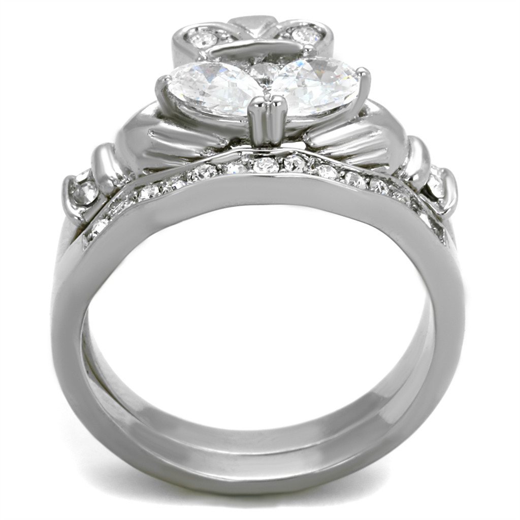 CJE2119 Women's Stainless Steel Clear CZ Claddagh Ring Set