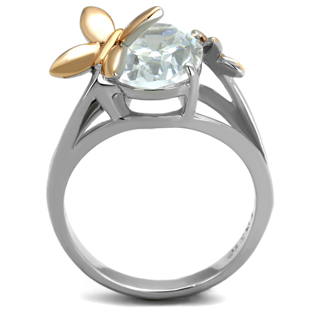 CJE2135 Two-Tone Oval CZ Butterfly Ring.